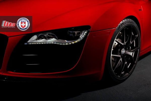 夜色下的血紅色猛獸 奧迪R8改裝HRE輪轂!